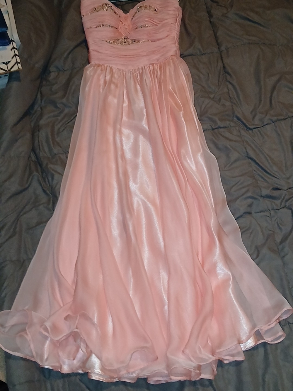 Angela & Alison Strapless Blush Pink Chiffon Evening Gown